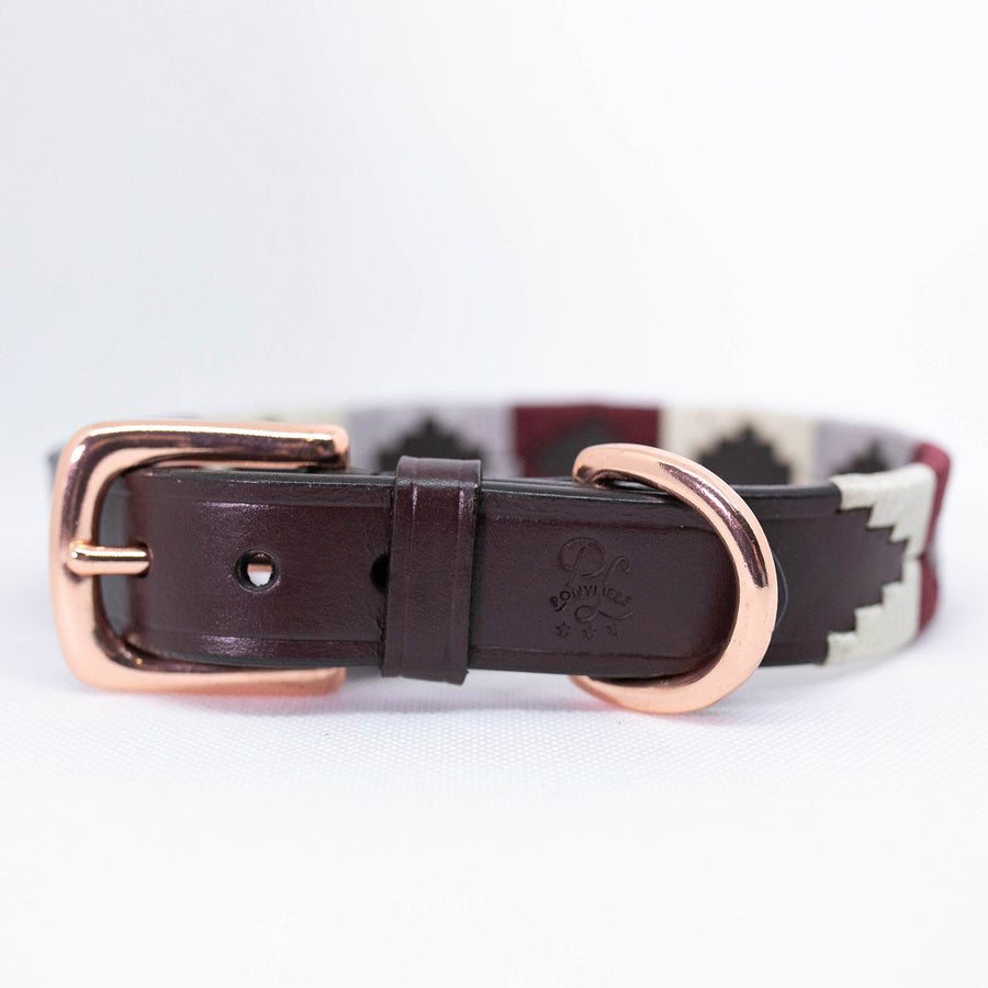 Hundehalsband Bordeaux Grau Weiss Rosegold